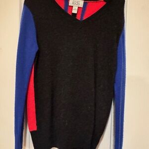 Autumn Cashmere Girl’s Black, Blue and Pink V-Neck Sweater